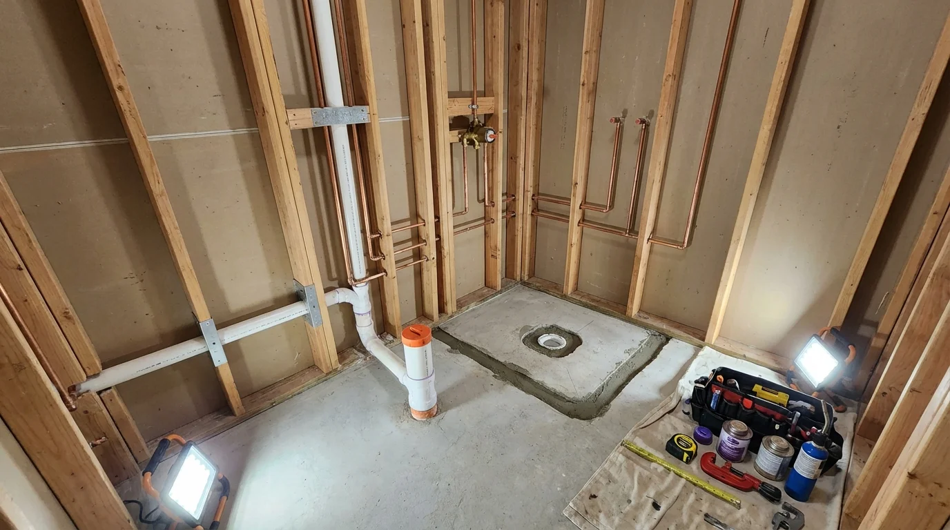 Bathroom rough-in plumbing during remodel by Johns Plumbing LLC in Fort Recovery