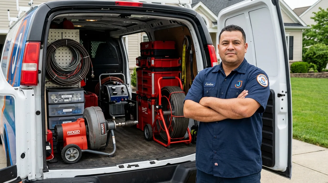 Professional drain cleaning equipment and Johns Plumbing LLC plumber in Fort Recovery