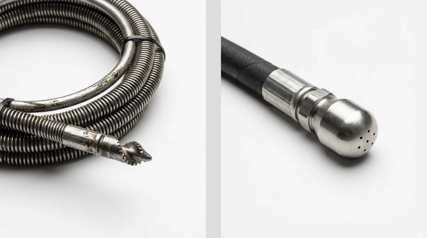 Drain snake cable and hydro jetting nozzle used for drain cleaning in Fort Recovery, OH