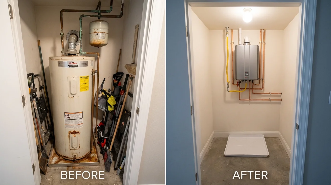 Tank water heater versus wall-mounted tankless unit comparison for Fort Recovery, OH homeowners