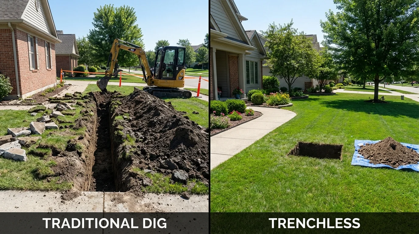 Trenchless sewer repair with minimal yard damage versus traditional excavation in Fort Recovery, OH